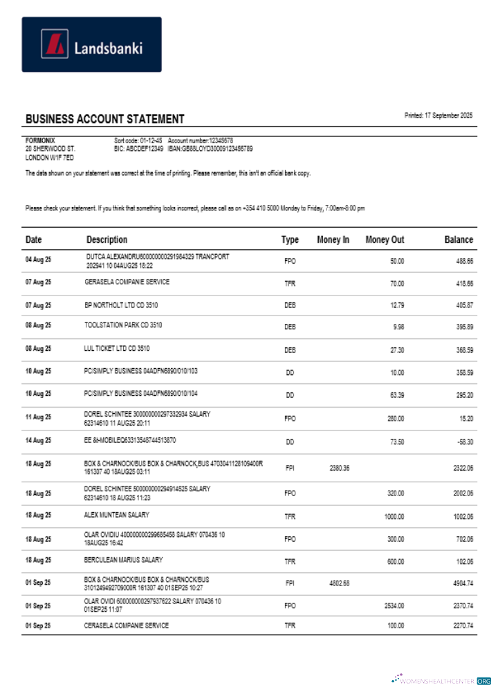 Download Landsbankinn organization checking account statement Word and PDF format Photoshop template